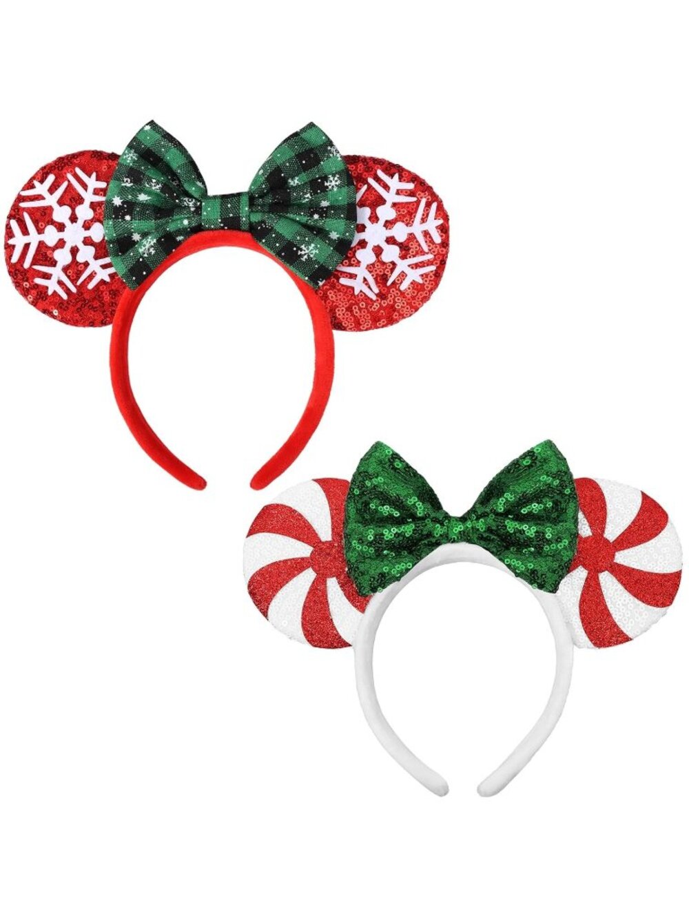 Women Red&Green Sparkly Sequin Mickey Mouse Costume Headband For Cosplay 2PCS